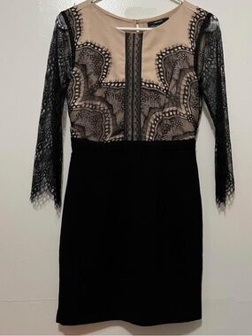 Forever 21 Black and Nude Lace Long Sleeve Sheath Dress